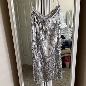 Anthropologie Silver-Tone Sequin fringe skirt